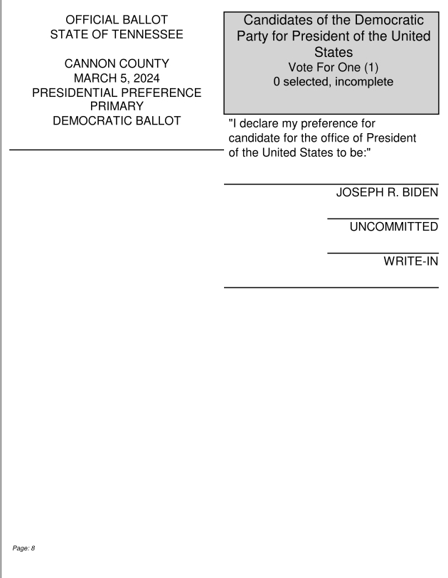 March 5, 2024 Sample Ballot, Cannon County, TN  Page 8