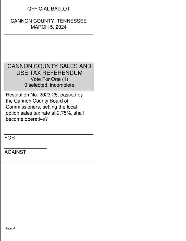 March 5, 2024 Sample Ballot, Cannon County, TN  Page 9