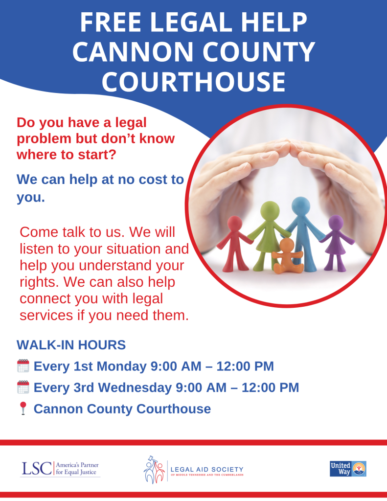 Free legal help, Cannon County Courthouse (flyer)